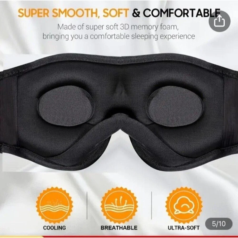 Sleep Mask Sleep Headphones Bluetooth 3D Wireless Music Sleeping Black